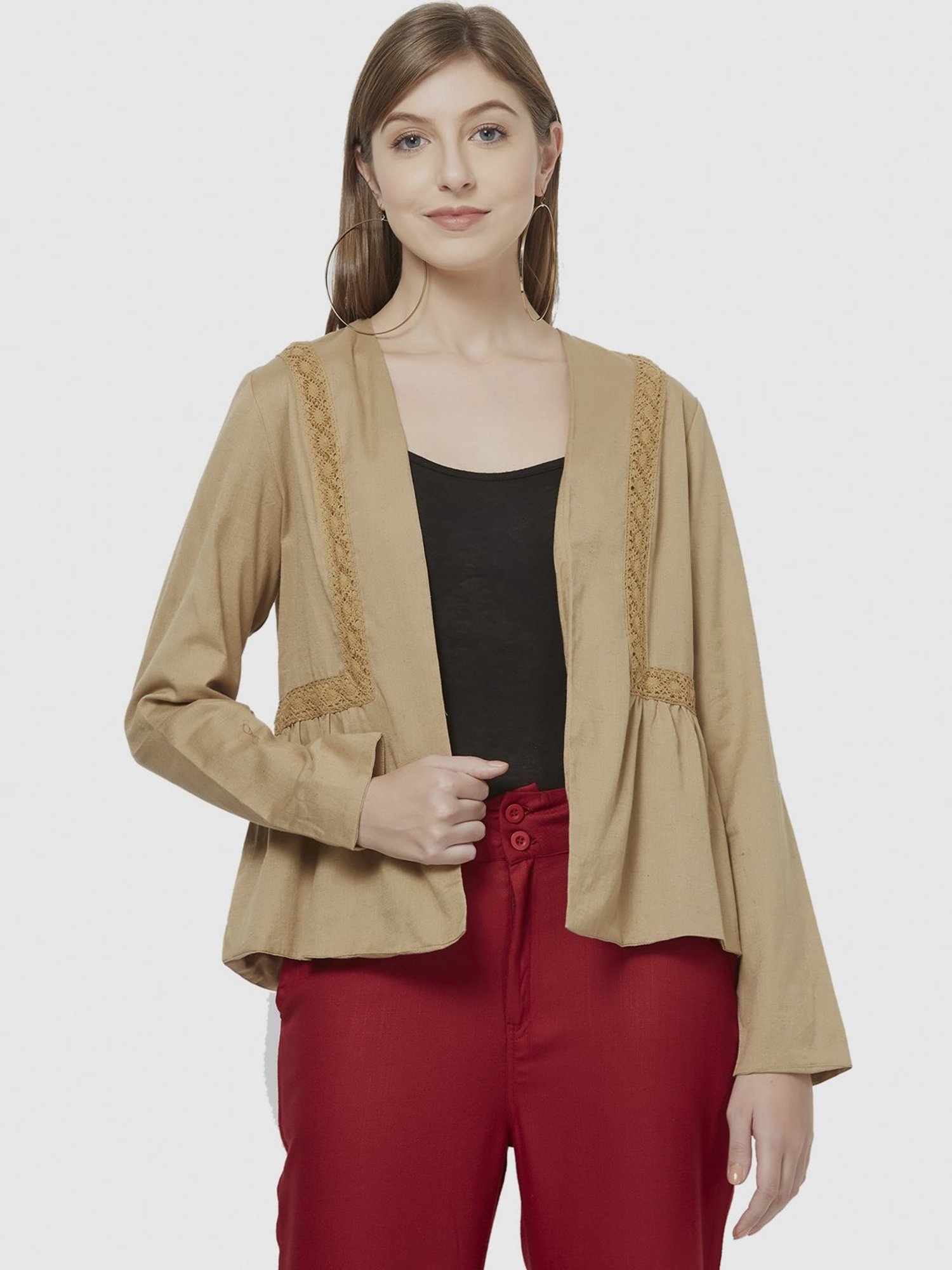 Fusion Beats Beige Cotton Embroidered Shrug