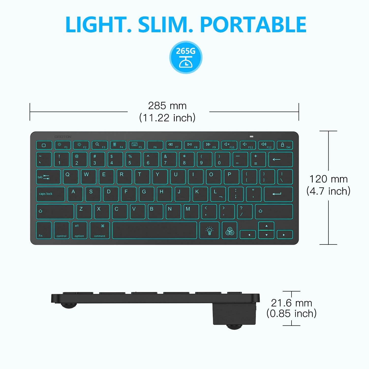 Bluetooth Keyboard for iPad, OMOTON Wireless Keyboard (7-Color Backlit & Rechargeable & Portable) for iPad/iPad Air/iPad Pro/iPad Mini, Black