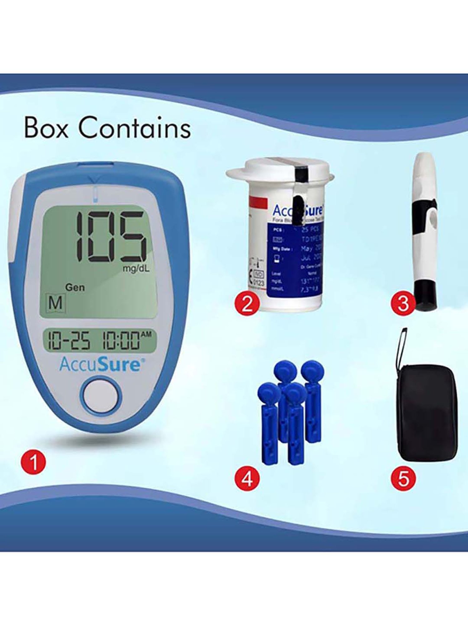AccuSure Blood Glucometer, Lancing Device with Pack of 50 strips (White)