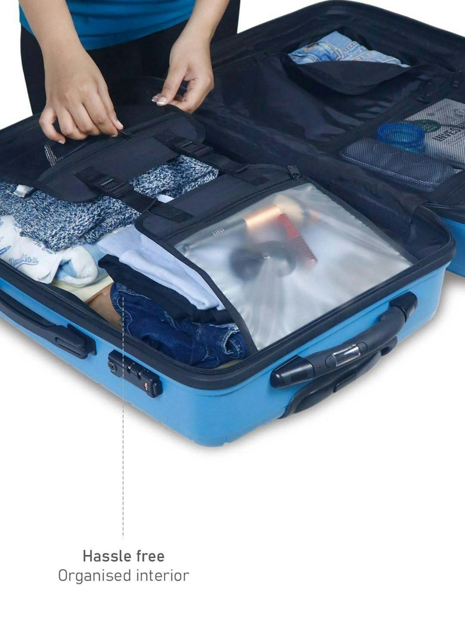 Carriall Groove Blue Striped Hard Trolley Bag Pack of 2 - 65cms & 75cms