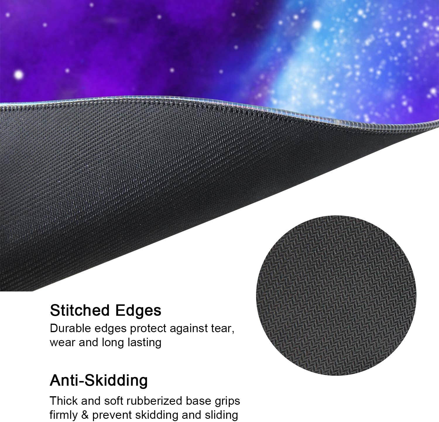 Meffort Inc RGB Gaming Mouse Pad - Extra Large XXL LED Gaming Mouse Mat with Custom Design Stitched Edges 35.4 x 15.7 Inches - Galaxy Universe