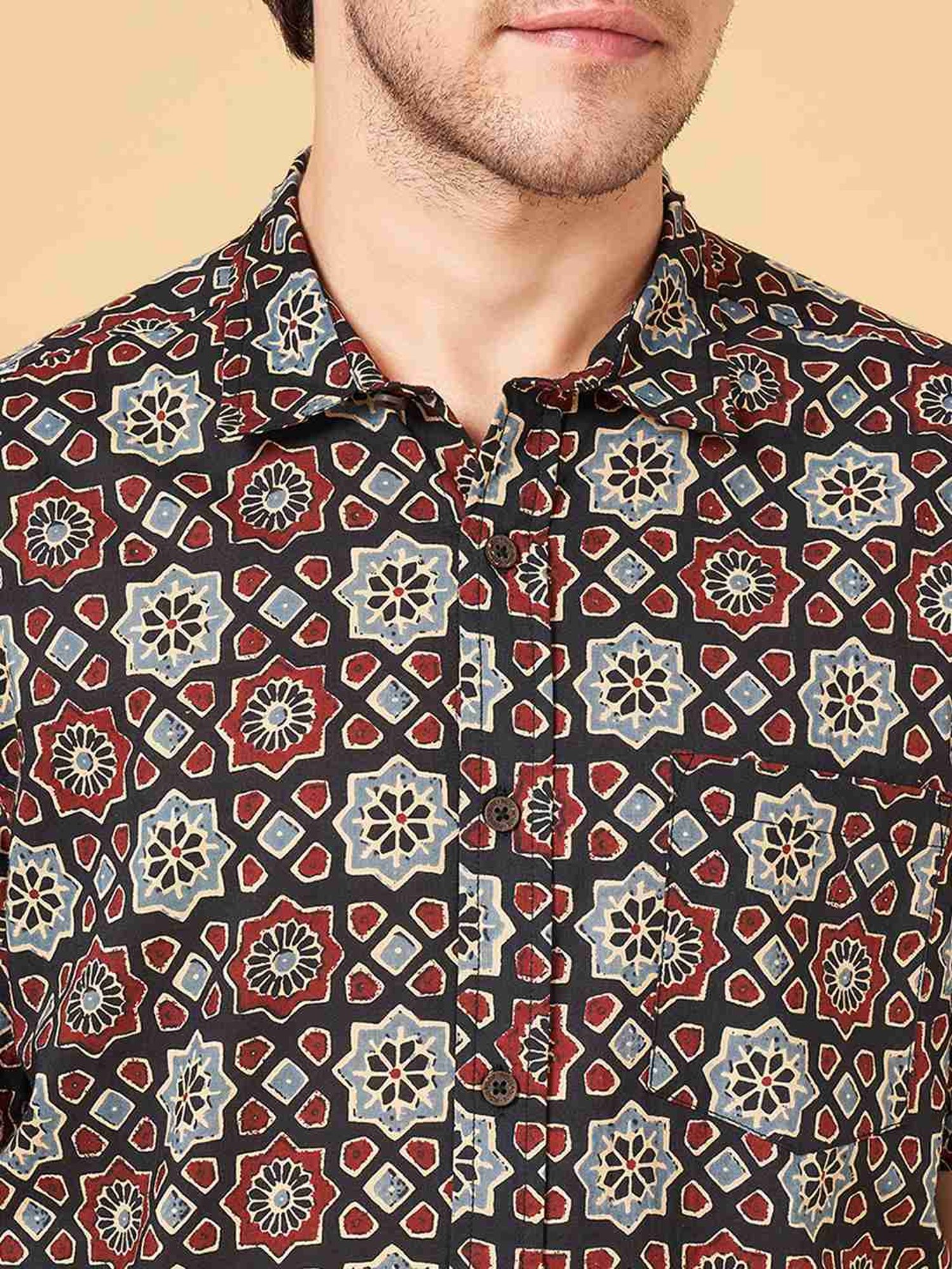 Indus Route By Pantaloons Black Regular Fit Printed Shirt