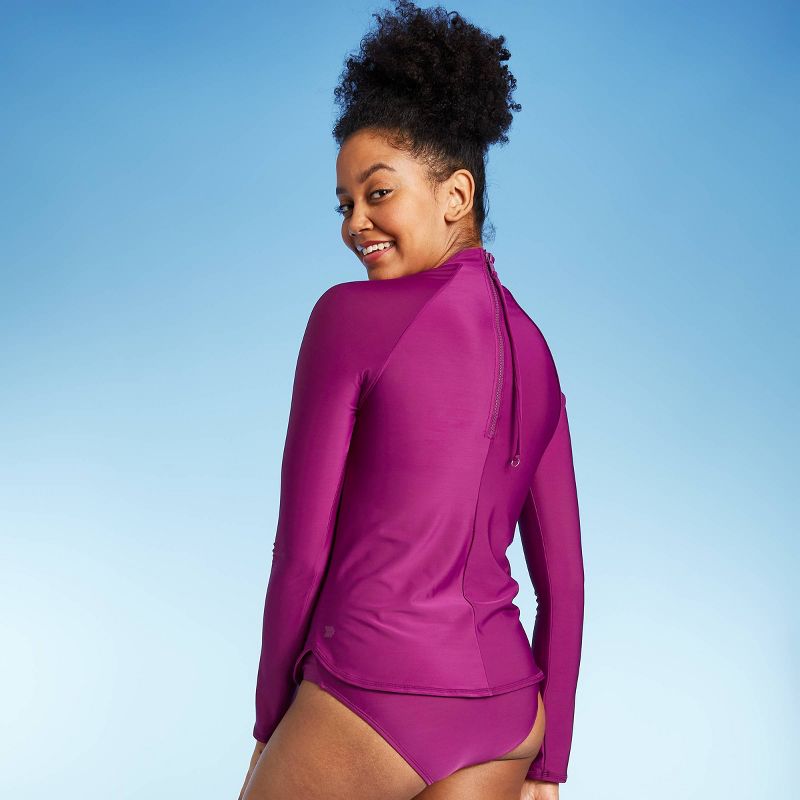 Women's Long Sleeve Mock Neck Rash Guard - All in Motion™ Purple XS