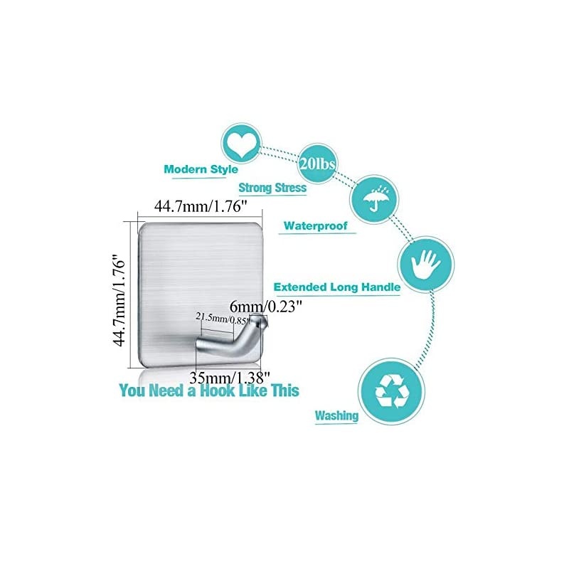 Hooks Heavy Duty Stick on Wall Hooks Hangers Towel Hooks for Hanging Bathroom Kitchen Home Door Closet Cabinet-Stainless Steel-4 Packs