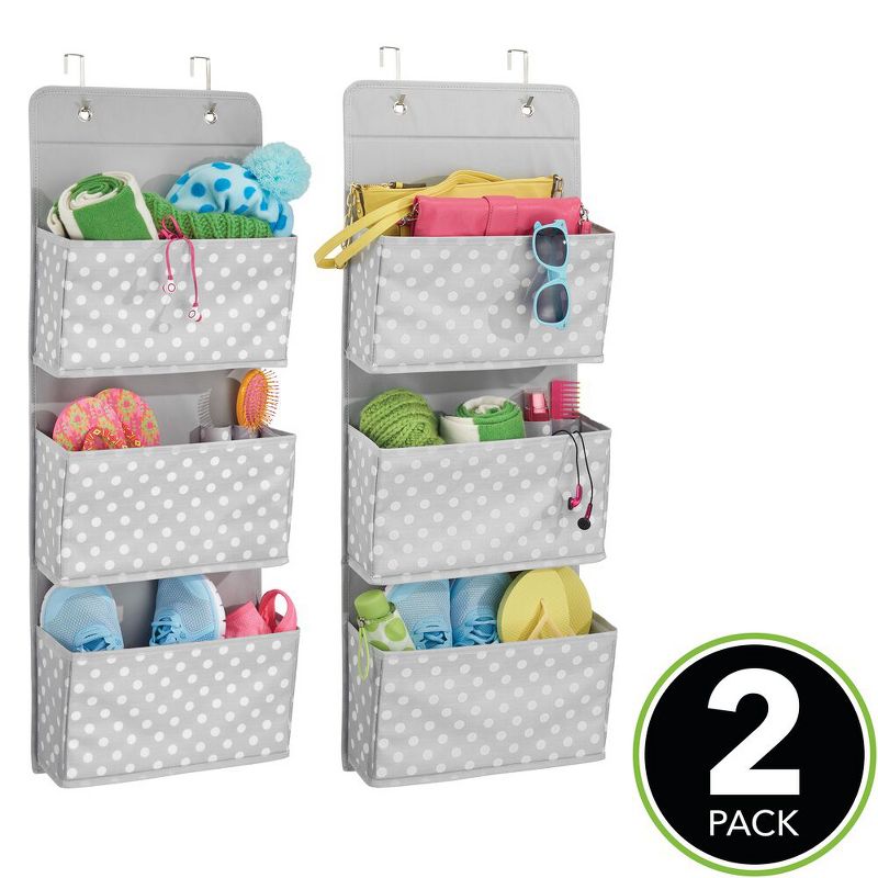 mDesign Fabric Over Door Hanging Storage Organizer, 3 Pocket, 2 Pack, Gray/White