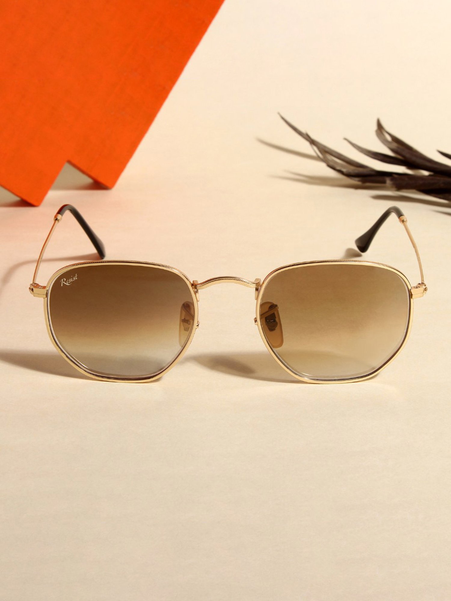 Resist Eyewear Brown Hexagon Unisex Sunglasses