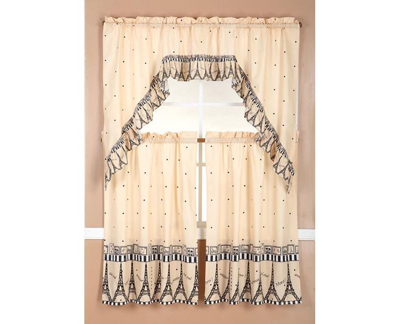 Ramallah Trading 3-Piece Paris Ruffle Kitchen Curtain Set - 60 x 36, Beige