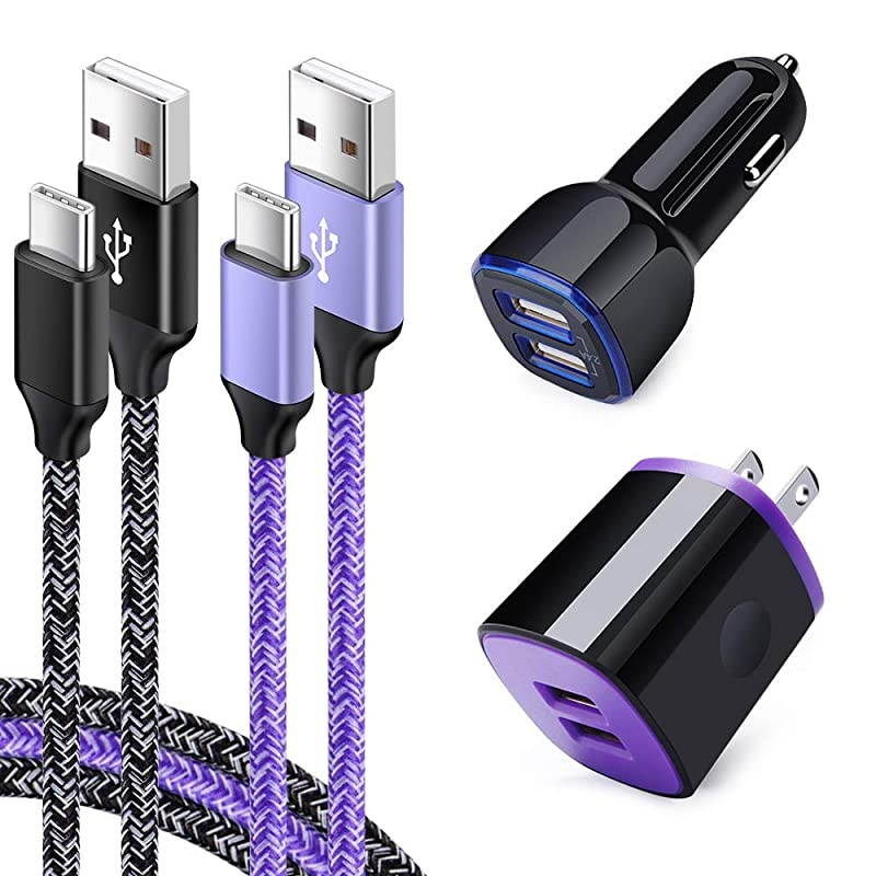 Car Charger Adapter Dual Port Wall Charger Charging Block 6ft Type C Fast Charging Cable Cord Compatible for Samsung Galaxy S20 S10 S9 S8 A10e A20 A50 A51 A70 Note 10+ 9 8 LG Stylo 54 G8x G7