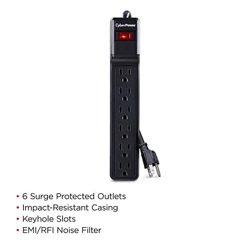 CSB604 Essential Surge Protector, 900J/125V, 6 Outlets, 4ft Power Cord, Black