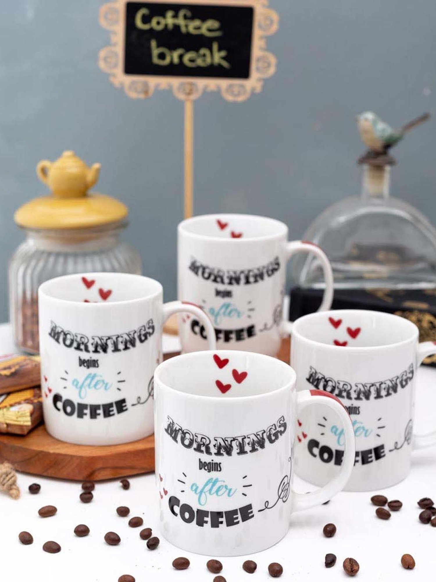 Goodhomes White Porcelain Coffee Mugs (350 ml) - Set of 4