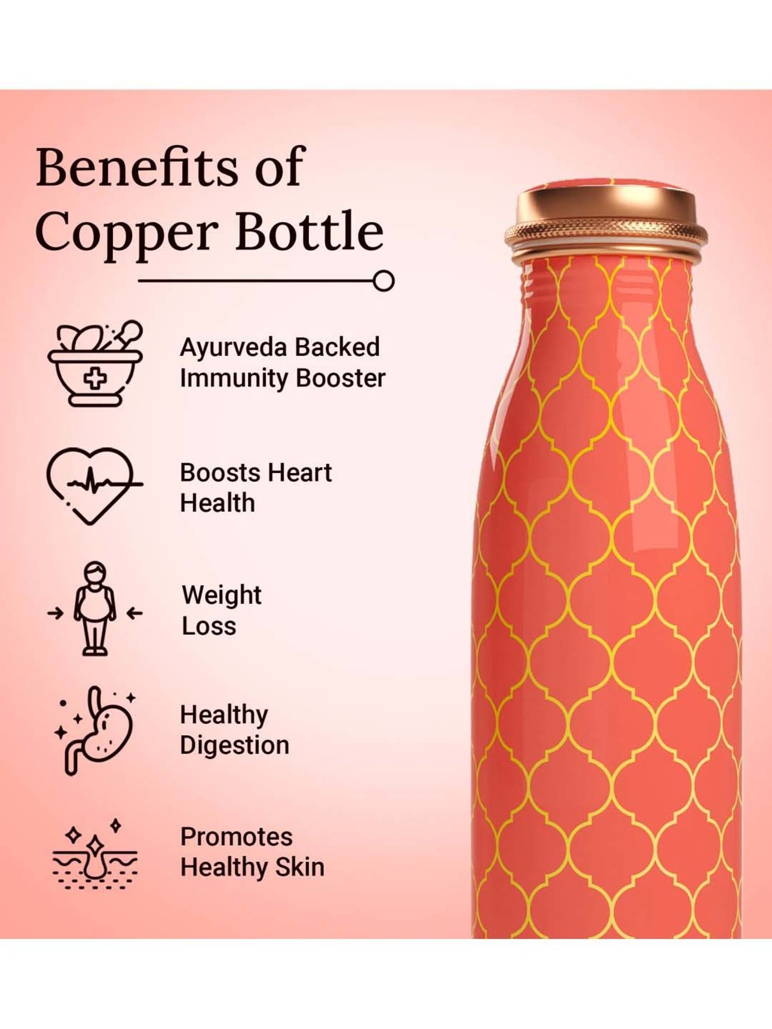 Everything Beautiful Coral Copper Water Bottle - Seamless (0.95 L)