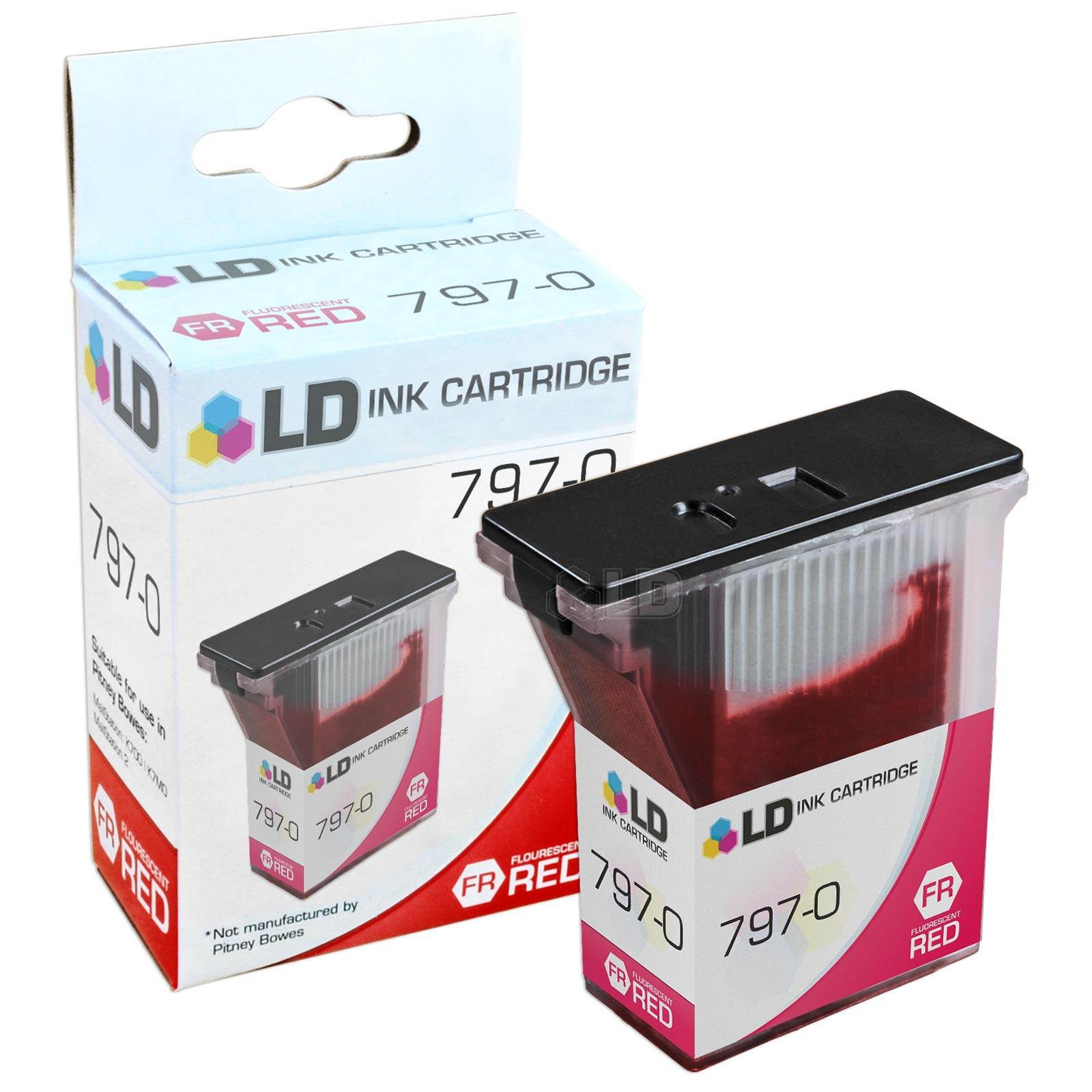 LD &copy; Compatible Pitney Bowes 797-0 Set of 9 Fluorescent Red Inkjet Cartridges for use in Pitney Bowes MailStation K700