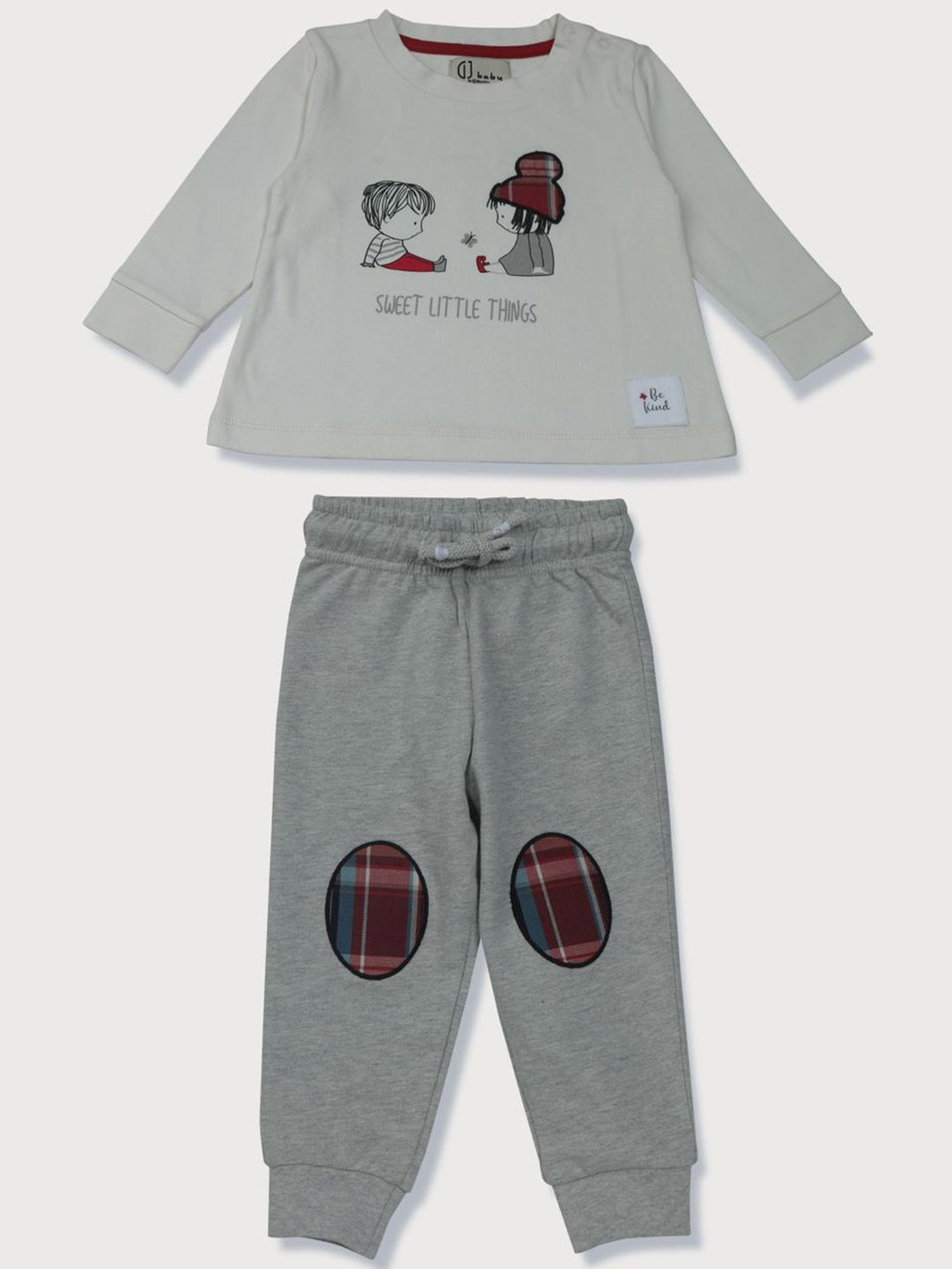 GJ baby Kids White & Grey Cotton Applique Full Sleeves T-Shirt Set