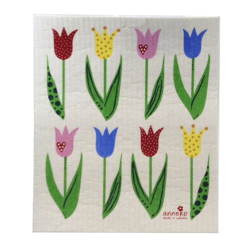 Swedish Dish Cloth 7.75" Tulips & Flowers Of Sweden Eco-Friendly Absorbant  -  Dish Cloth