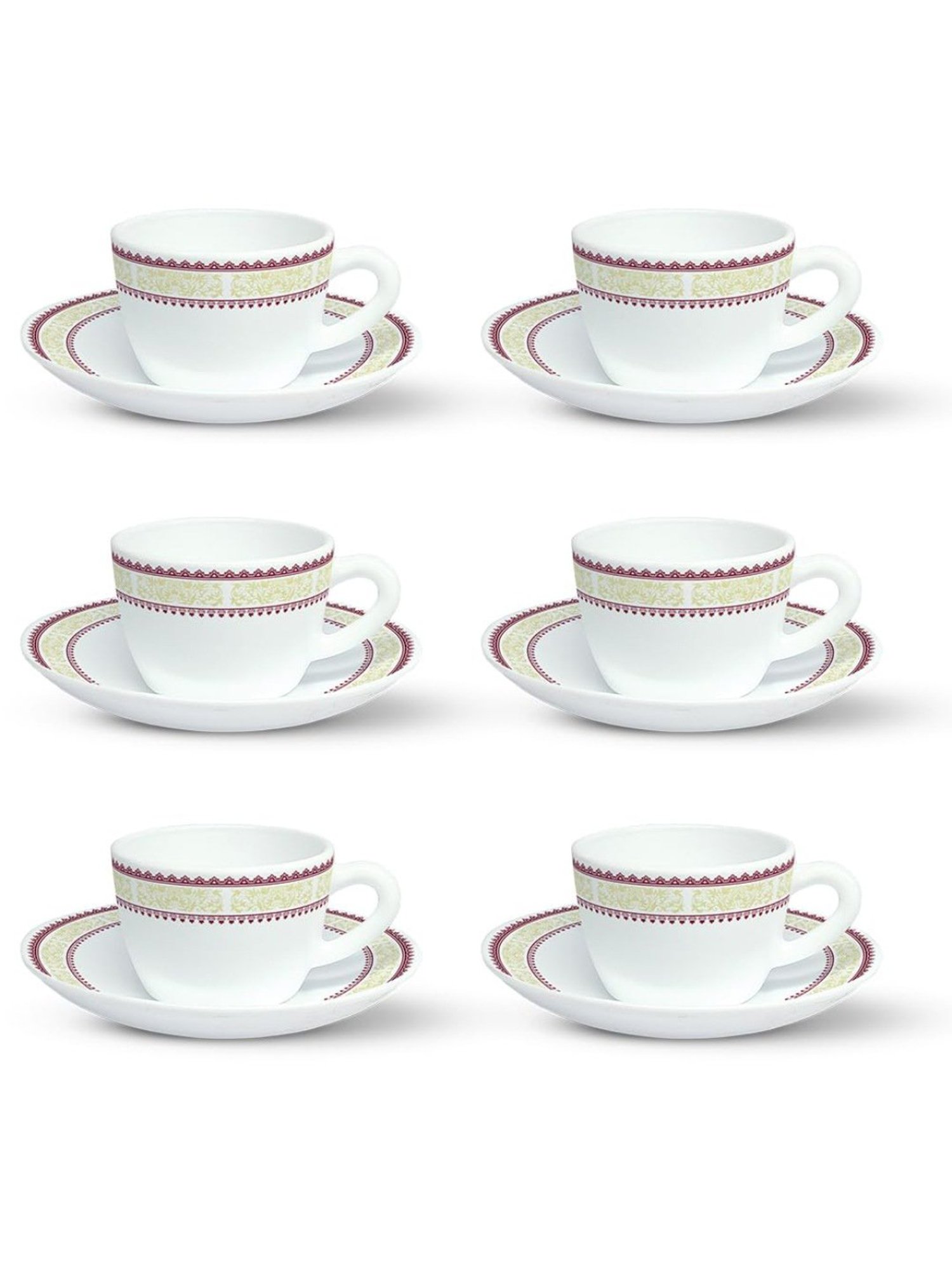 Larah by Borosil Multicolor Ceramic Opalware Cup and Saucer Set of 12 140ml