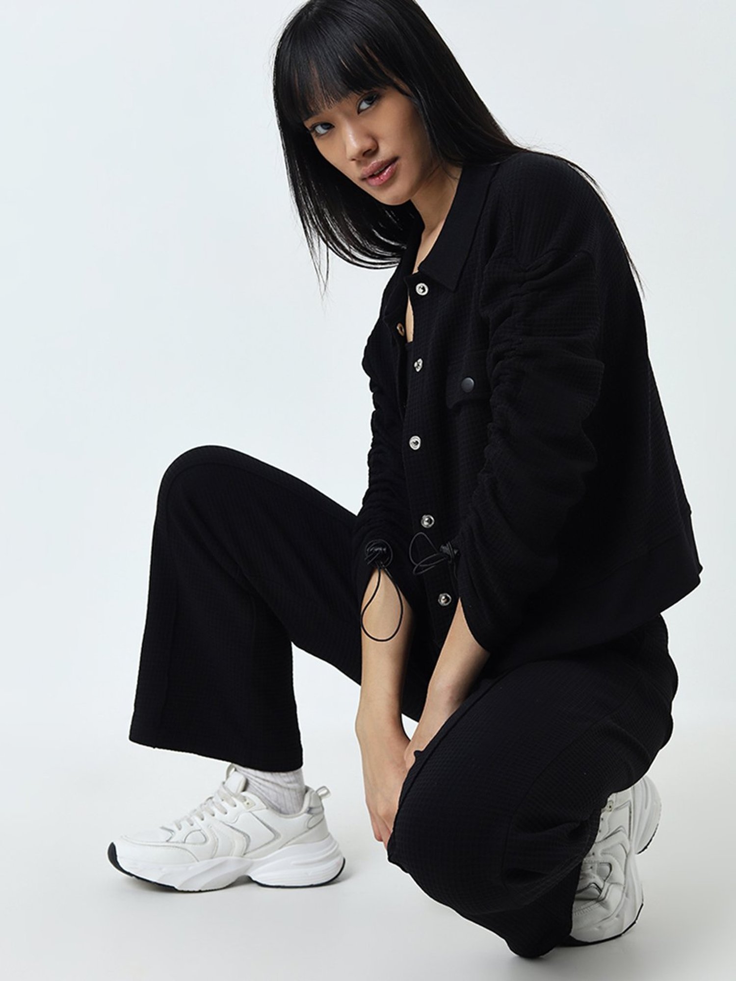 Studiofit by Westside Black Waffle Textured Cotton Jacket