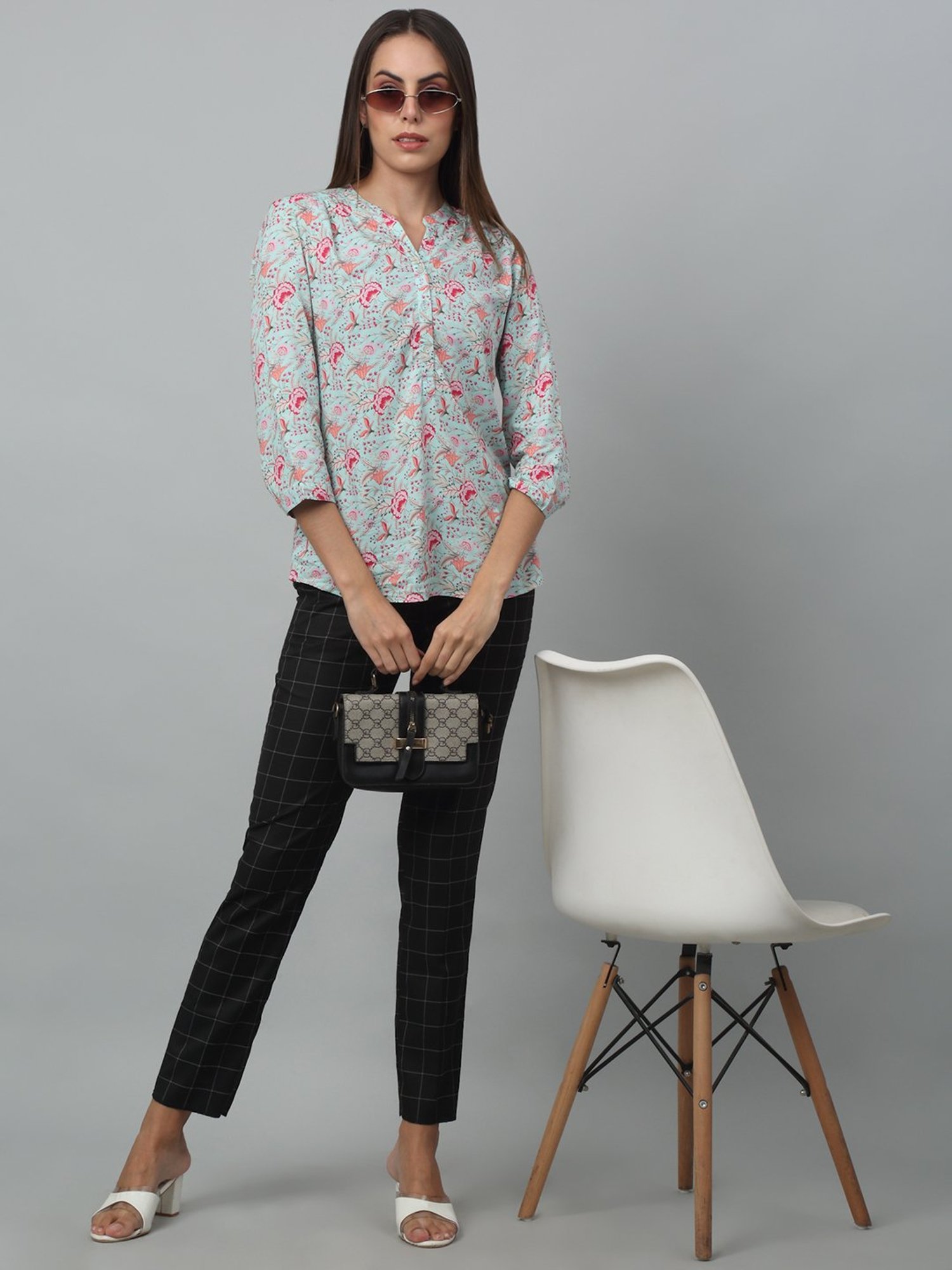 Crozo By Cantabil Black & White Cotton Lycra Checks Regular Fit Mid Rise Trousers