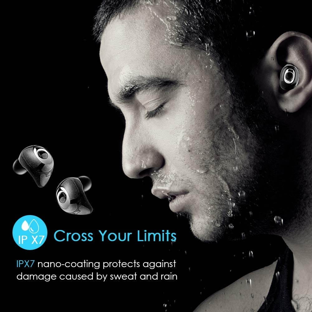 True Wireless Earbuds Bluetooth 5.0 Headphones, Sports in-Ear Twins HD Stereo Mini Headset Built-in Mic Extra Bass IPX7 Waterproof Noise Cancelling Earphones with Charging Case