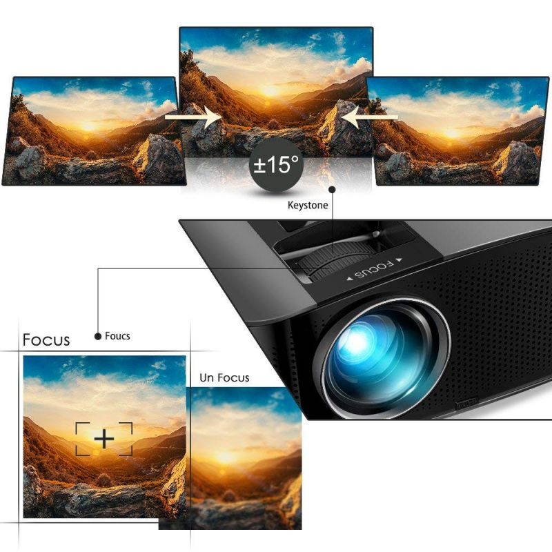 GooDee HD Video Projector 3600L Outdoor Movie Projector, 200" Home Theater Projector Support 1080P, Compatible with Fire TV Stick, PS4, HDMI, VGA, AV and USB