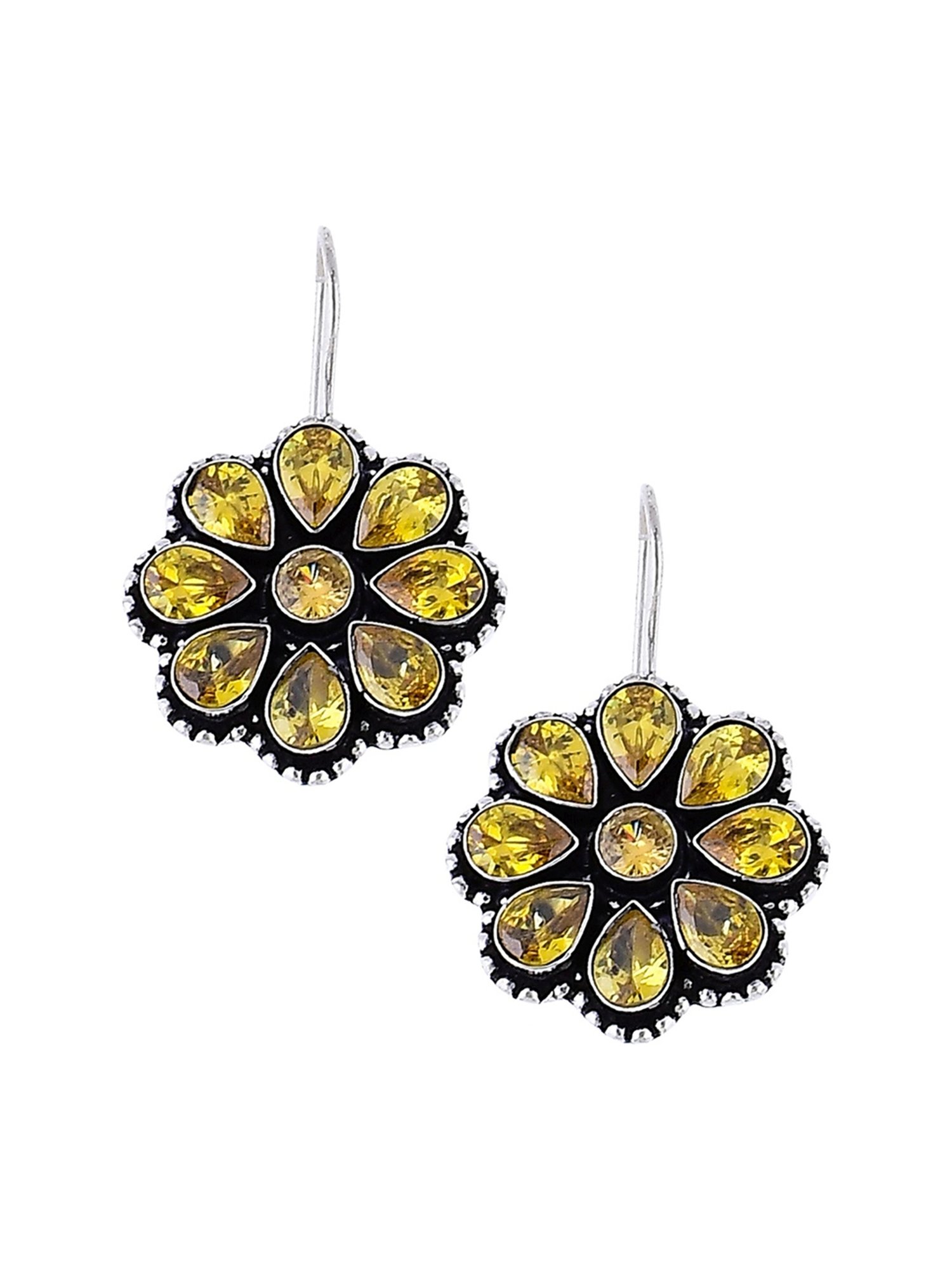 Imli Street Yellow Silver Tone Stone-Studded Handcrafted Drop Earrings