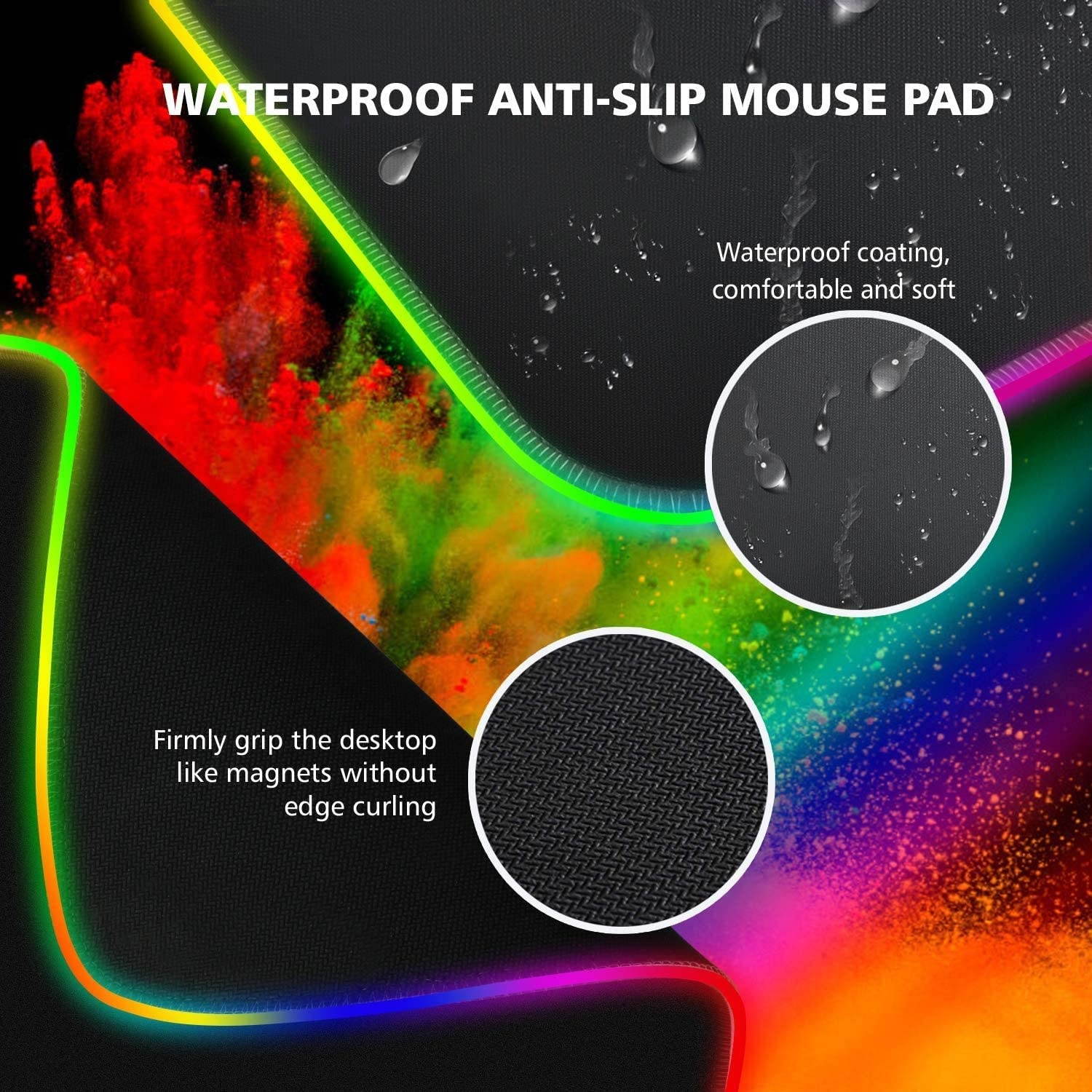 RGB Gaming Mouse Pad LED Large Extended Mouse Mat with 12 Lighting Modes Anti-Slip Rubber Base Water-Resistant Computer Keyboard Mousepads for Laptop Computer PC Games Work