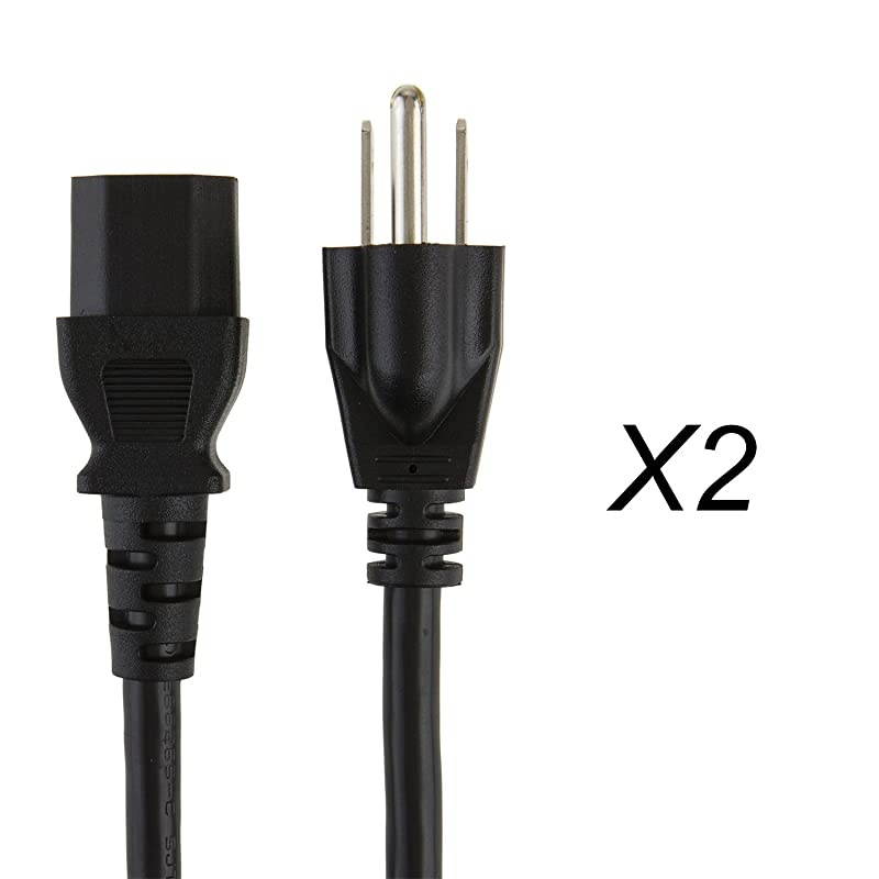 2Pack 1 Feet 18 AWG Universal Power Cord for NEMA 515P to IEC320C13 Cable 03M Black