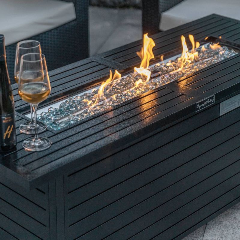 Rectangle Aluminum Fire Pit Table Hammered Black - Legacy Heating