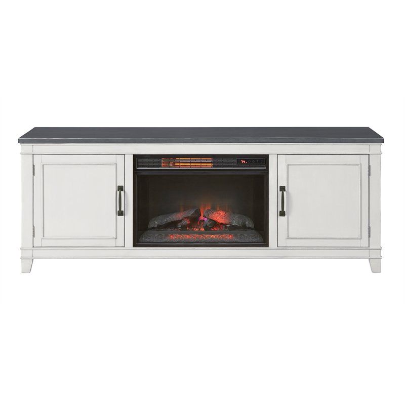 Del Mar White and Gray 70" TV Stand with Electric Fireplace - Martin Svensson Home