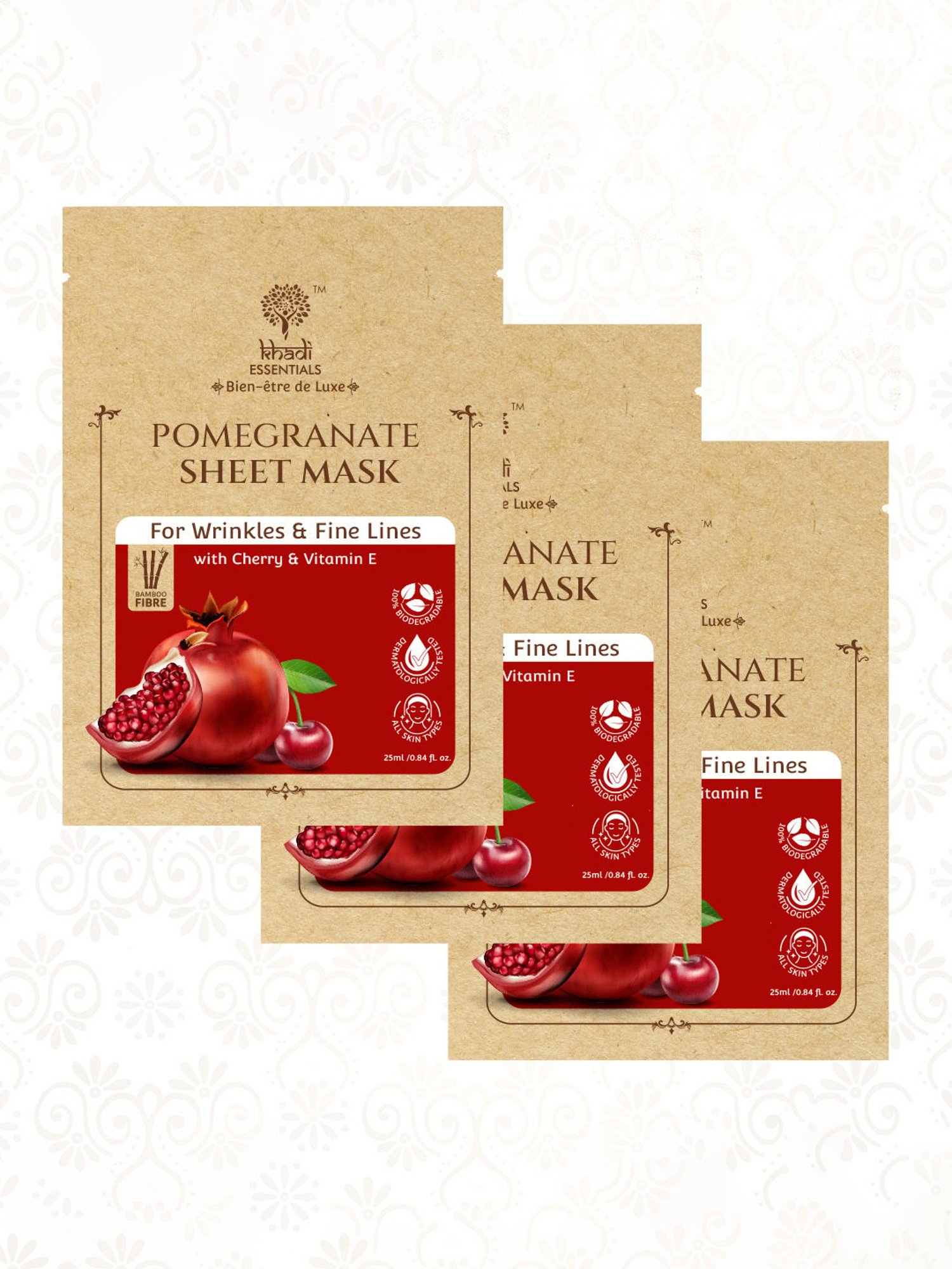 Khadi Essentials Pomegranate Sheet Mask - Pack of 3