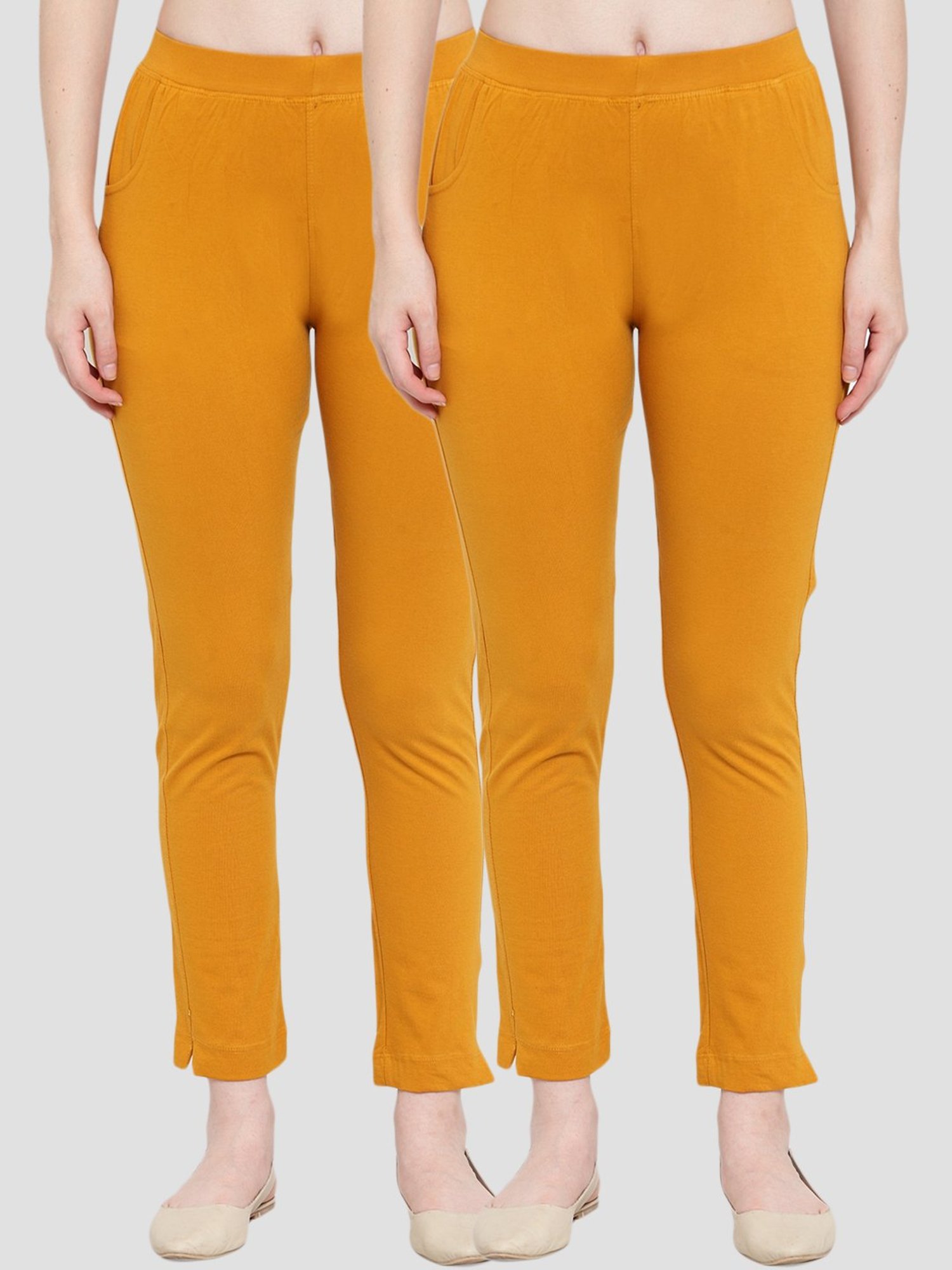 TAG 7 Mustard Cotton Leggings - Pack Of 2