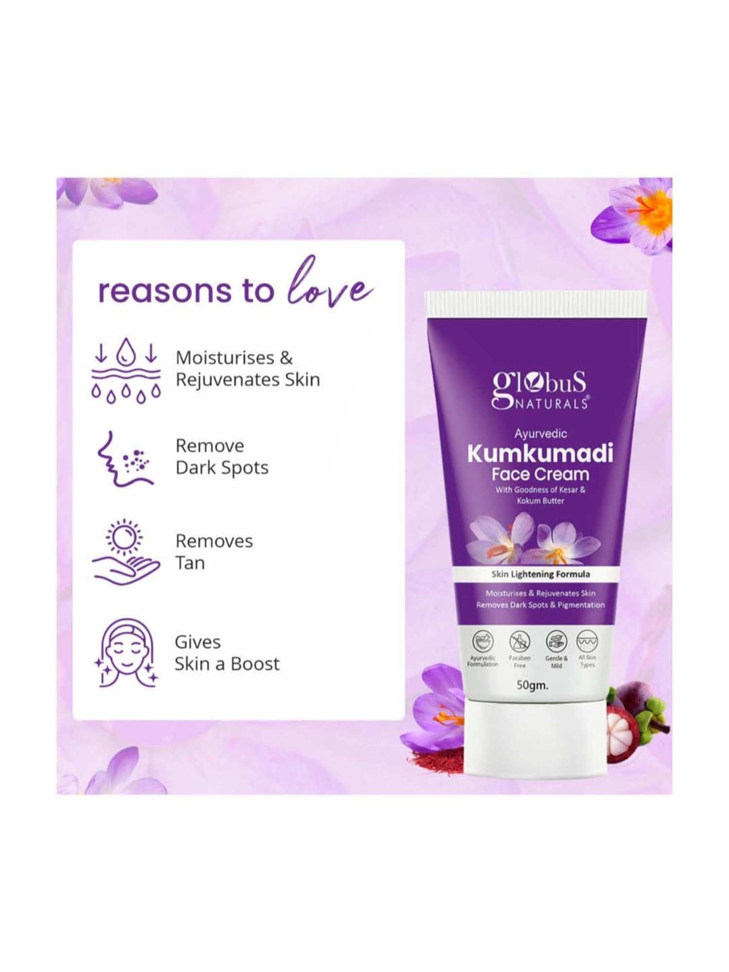 Globus Naturals Ayurvedic Kumkumadi Skin Lightening Face Cream - 50 gm