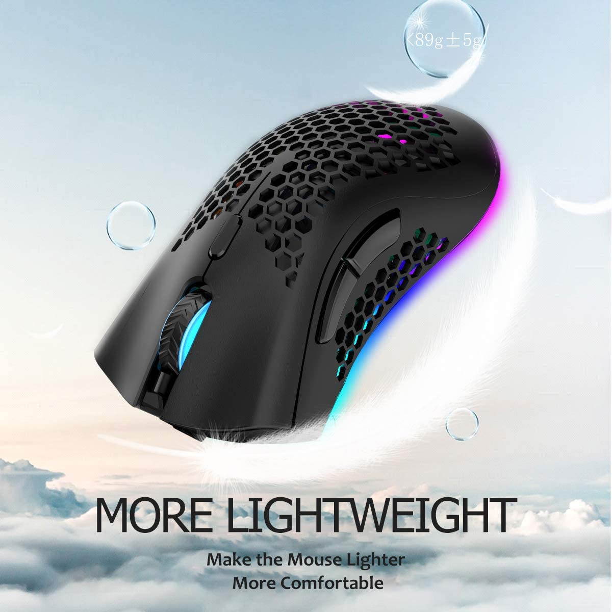 Gaming Mice Wireless Lightweight Gaming Mouse Honeycomb with 7 Button Multi RGB Backlit Perforated Ergonomic Shell Optical Sensor Adjustable DPI Rechargeable 800mAh Battery USB Receiver for PC Laptop