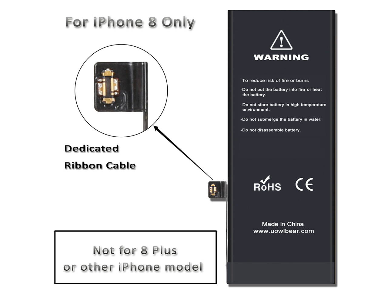 uowlbear 2600mAh Battery for iPhone 8 A1906 A1905 A1863 with Complete Replacement Kits and Adhesive Strips -0 Cycle High Capacity