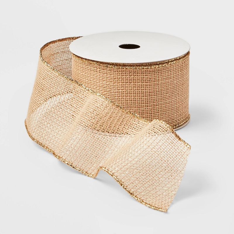 2.5" Metallic with Gold Edge Ribbon Brown 21ft - Wondershop™