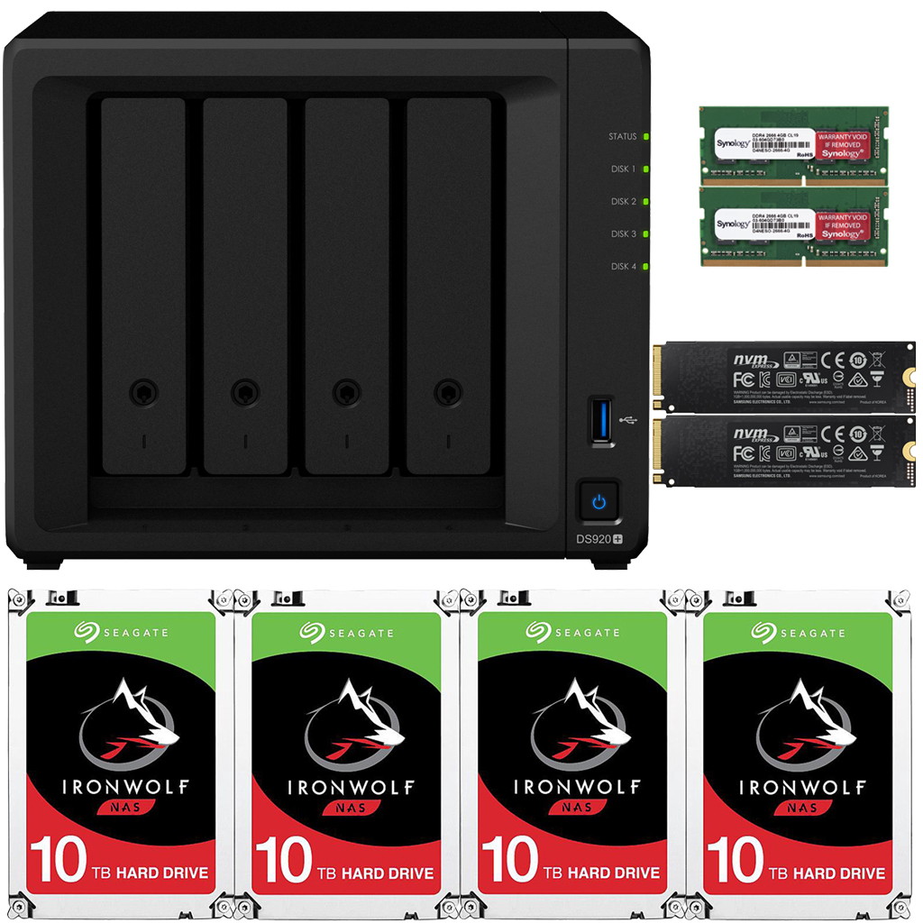 Synology DS920+ DiskStation with 4GB RAM and 24TB (4 x 6TB) of Seagate Ironwolf NAS Drives and 2TB (2x1TB) NVMe Cache Fully Assembled and Tested By CustomTechSales