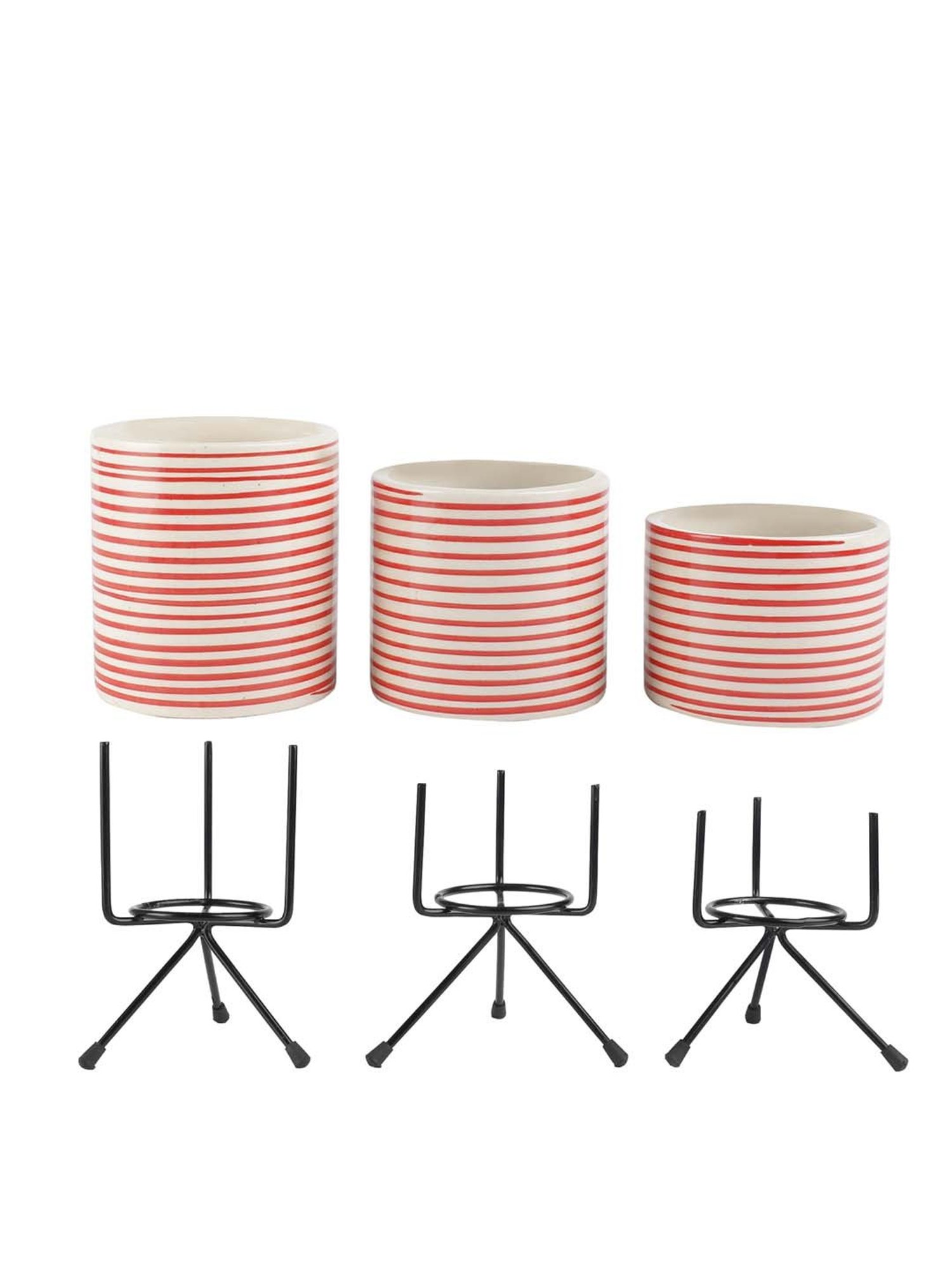 VarEesha Parikrama Red & Off-White Ceramic Planter Pots - Set of 3