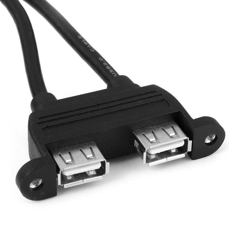 0.5M Dual USB2.0 A Type Female to Motherboard 9 Pin Black Header Cable with Screw Panel Holes