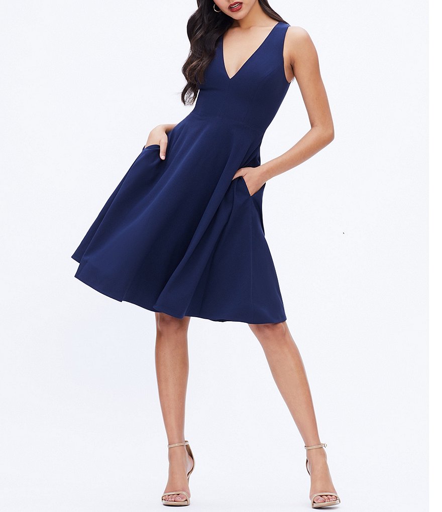 Dress the Population Catalina Crepe V-Neck Sleeveless A-Line Dress