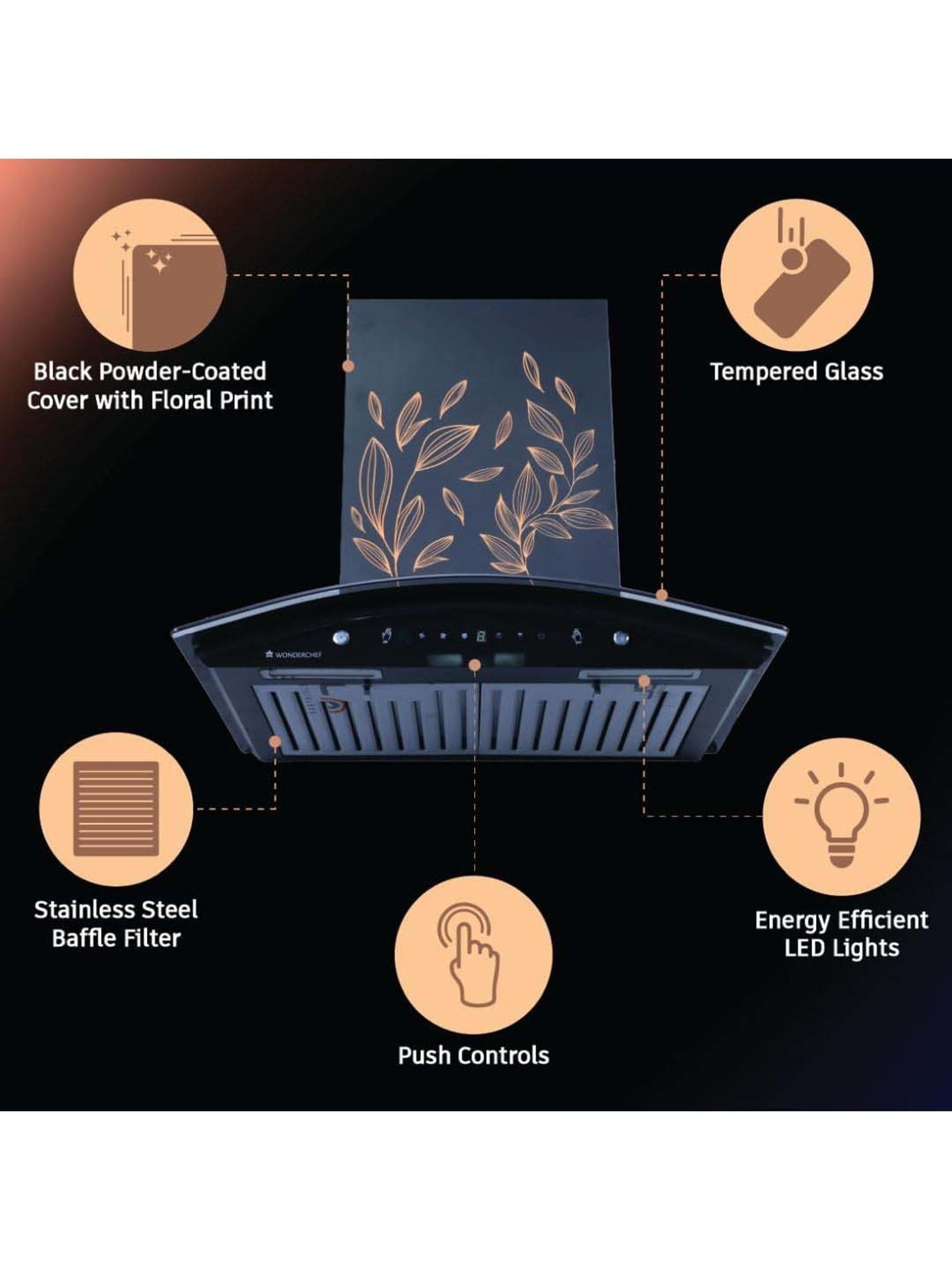 Glen CH6076AC75 1400CMH 75cm Wall Mounted Chimney (Black)