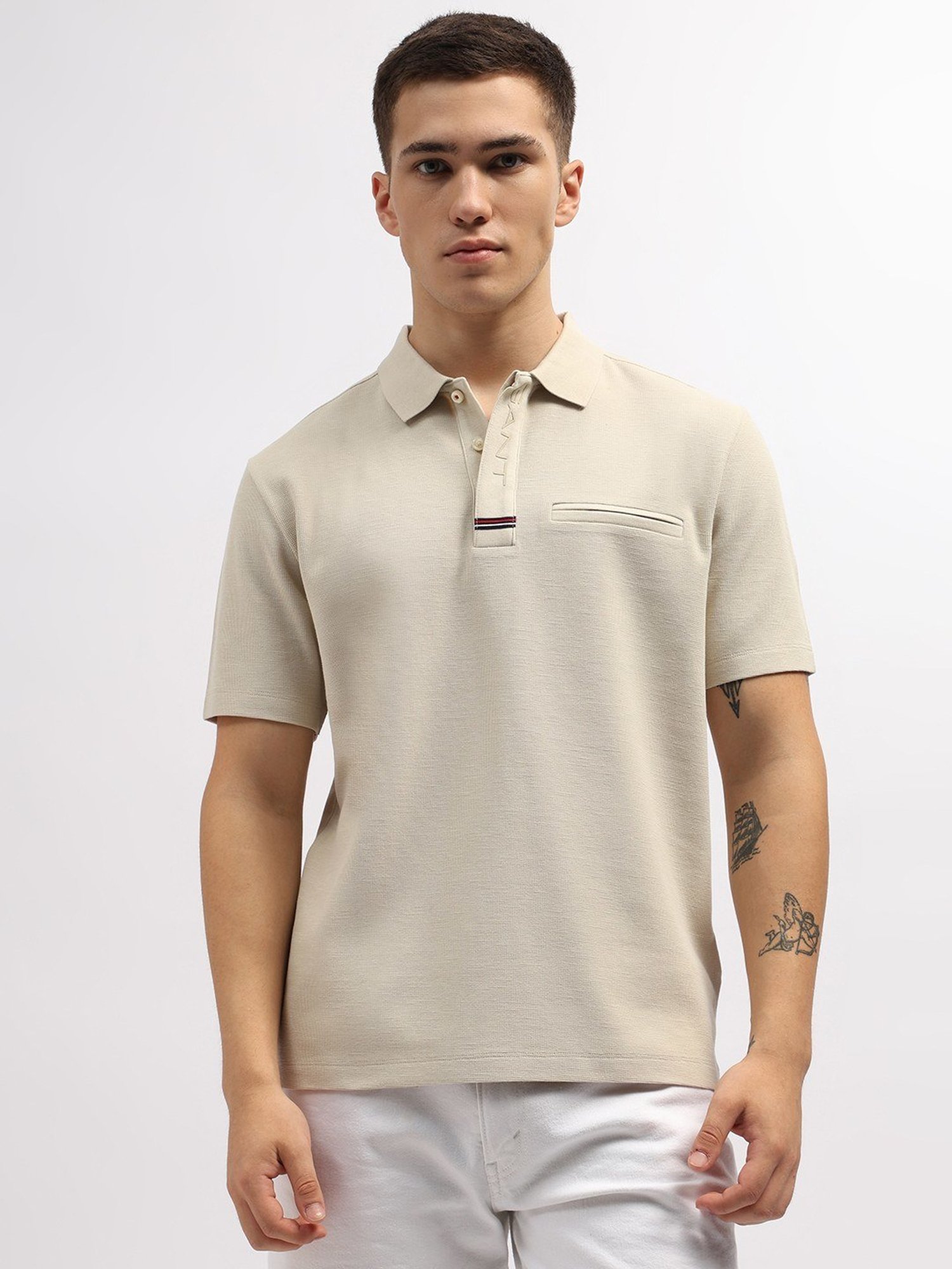Gant Beige Cotton Regular Fit Polo T-Shirt