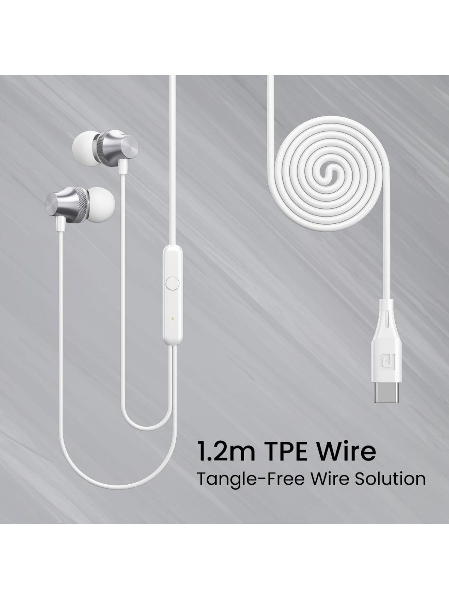 Portronics Conch Beat C in Ear Wired Earphones with Mic, Type C Audio Jack, 10mm Driver (Silver)