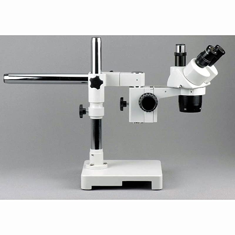 SW-3T24Z Trinocular Stereo Microscope, WH10x Eyepieces, 20X/40X/80X Magnification, 2X/4X Objective, Single-Arm Boom Stand, Includes 2.0x Barlow Lens