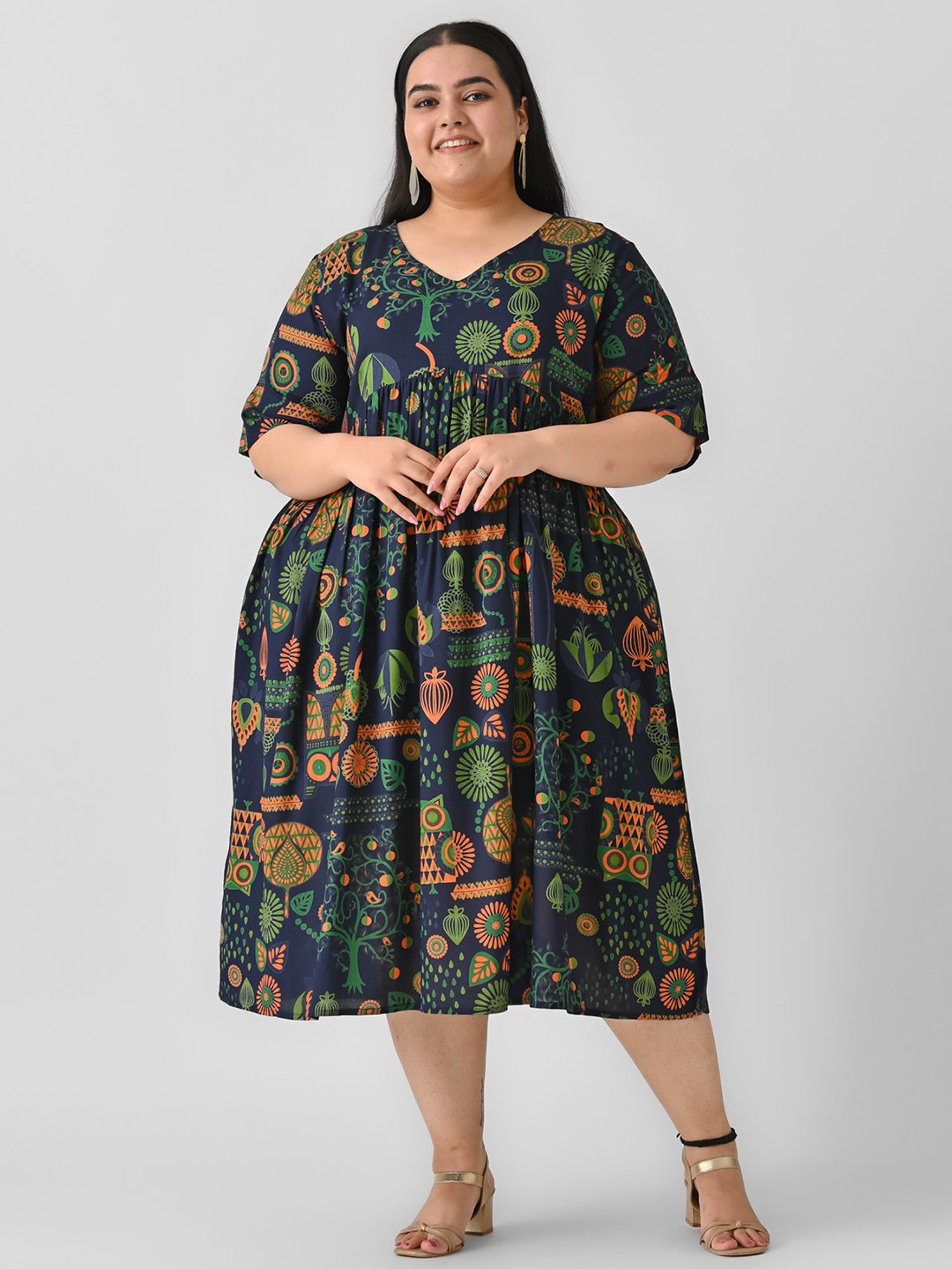 Rustorange Navy Printed Ethnic Dress