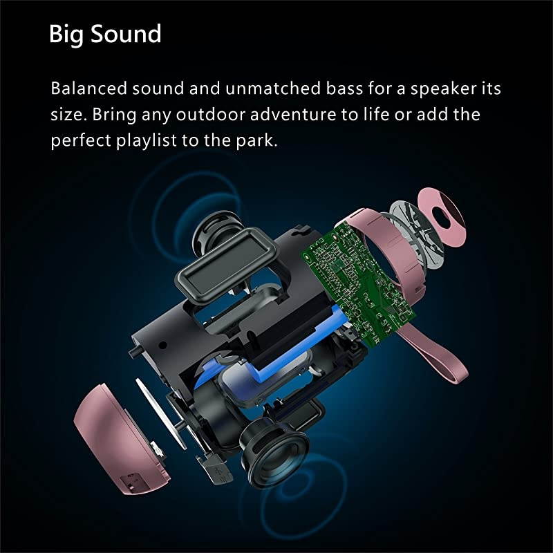 Waterproof Bluetooth Speakers Outdoor Wireless Portable Speaker with 20 Hours Playtime Superior Sound for Camping Beach Sports Pool Party Shower Rose Gold