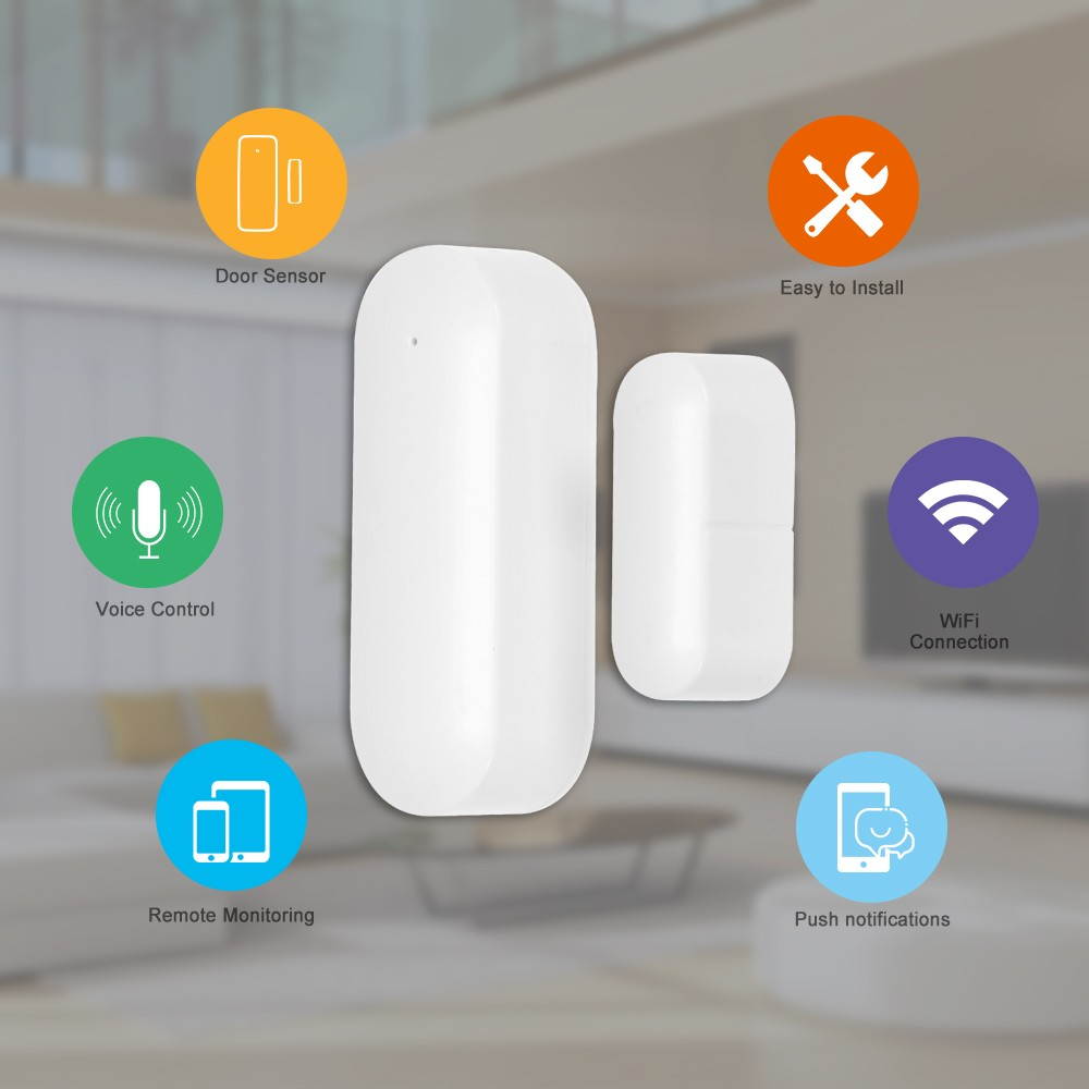Wireless Door Window Sensor WiFi Smart Door Intrusion Detector Home Security Alarm Works with Amazon alexa Google assistant IFTTT or Rokid