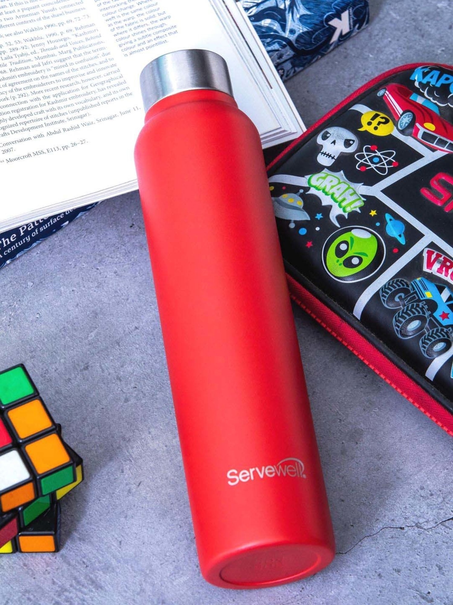 Servewell Fuji Red Steel Sleek Single Wall Water Bottle (0.6 L)