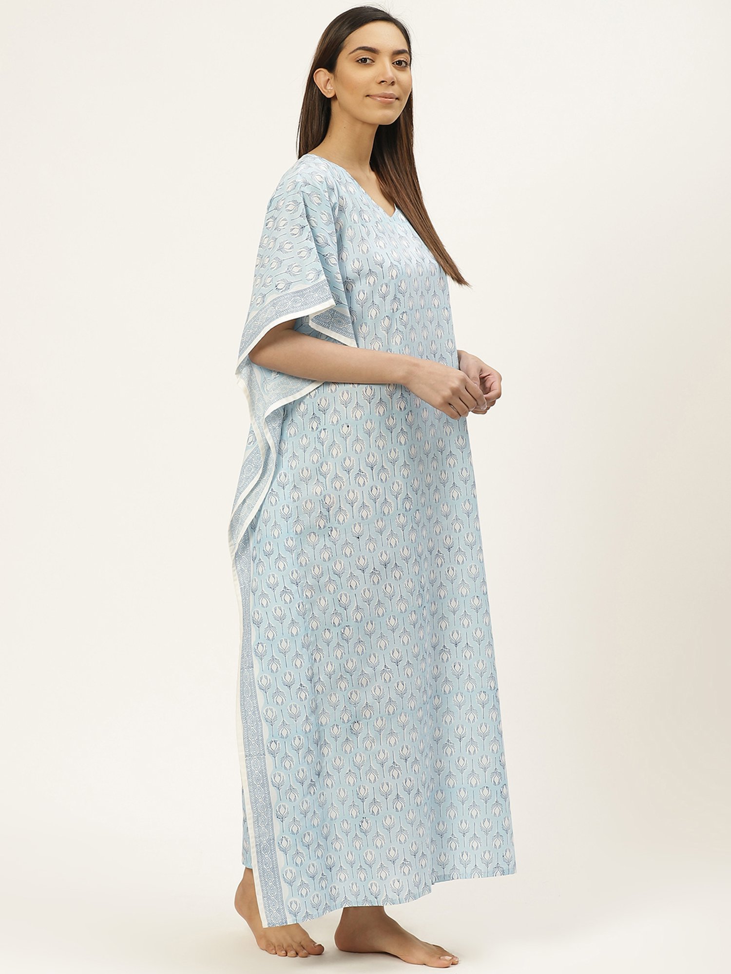Prakrti Blue Cotton Printed Kaftan