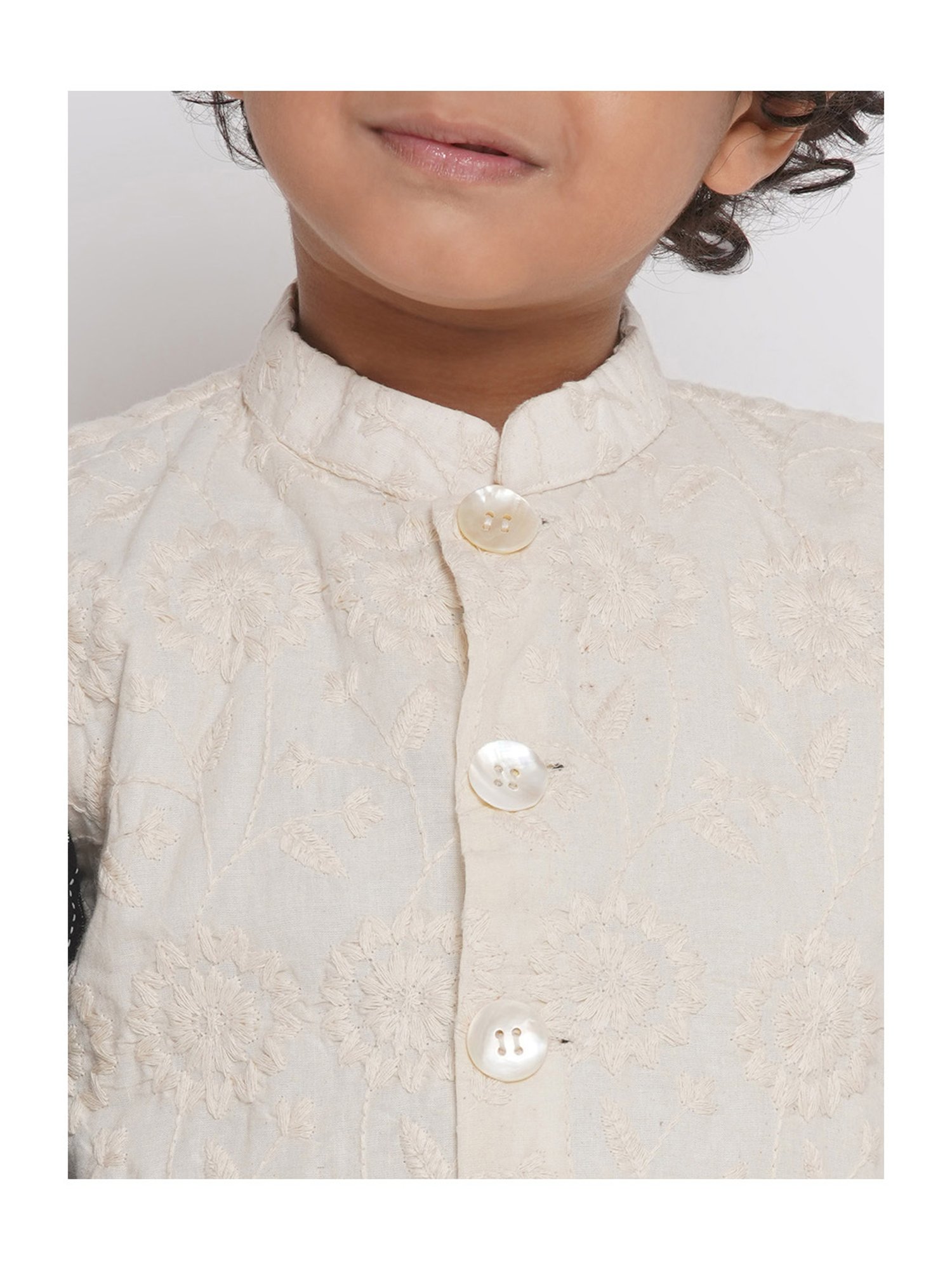 Little Bansi Kids Black & White Embroidered Kurta, Jacket with Dhoti
