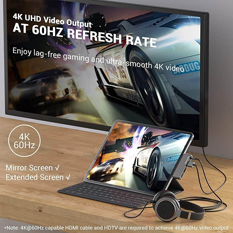 C Hub Adapter for 2018 2020 iPad Pro 129 11 109 iPad Air 4 4in1 Mini Type C Hub with C to HDMI 4K60Hz PD Charging 20 35mm Headphone Jack Compatible with MacBook Pro Air