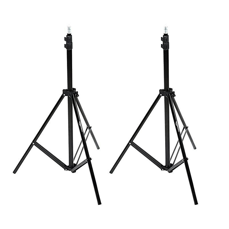 Basics Aluminum Light Photography Tripod Stand with Case - Pack of 2, 2.8 - 6.7 Feet, Black